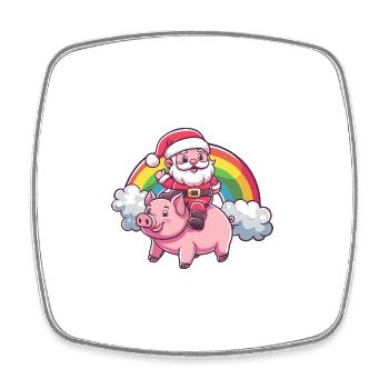 Schwein Weihnachtsmann Regenbogen - Viereckiger Kühlschrankmagnet - Weiß - Vorne