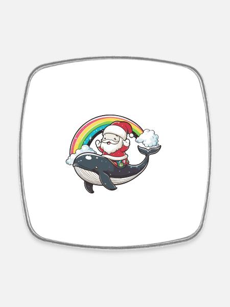Baleine Père Noël Arc-en-ciel - Magnet carré - blanc