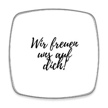 Wir freuen uns auf dich! - Viereckiger Kühlschrankmagnet - Weiß - Vorne