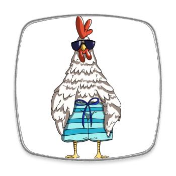 Funny rooster chickens and chicken design in the barn - Square fridge magnet - white - Front