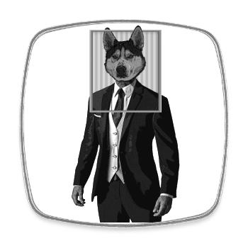 Husky dog with suit clothes in picture frame - Square fridge magnet - white - Front