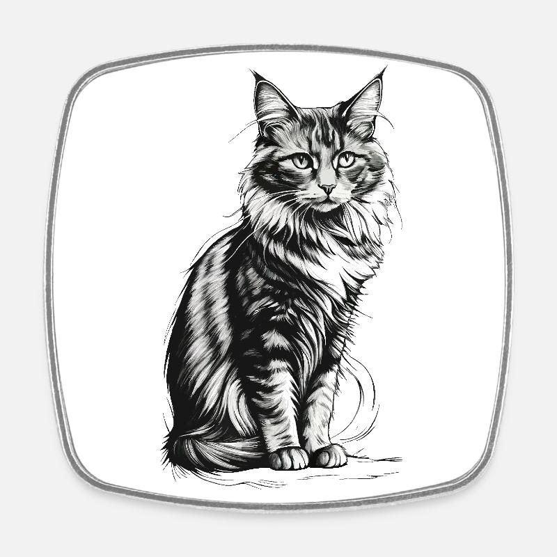 Noble cat sitting - Square fridge magnet - white