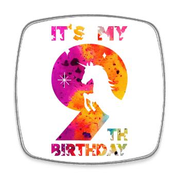 9. GEBURTSTAG EINHORN IT'S MY 9th BIRTHDAY - Viereckiger Kühlschrankmagnet - Weiß - Vorne