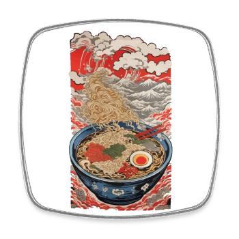 Ukiyo-e Ramen Kanji Soupe aux nouilles Design vintage - Magnet carré - blanc - Devant