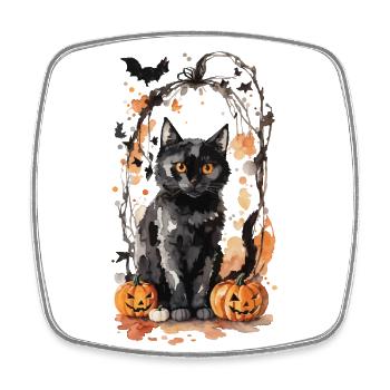 Magical Halloween Cat in Goblincore Style - Square fridge magnet - white - Front