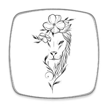 Lion floral dotwork art - Magnet carré - blanc - Devant