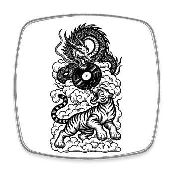 DJ Shirt: Techno Tiger & Dragon in Vinyl Duel - Square fridge magnet - white - Front