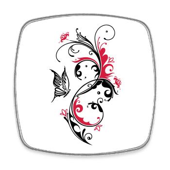 Flowers with butterfly, floral - Square fridge magnet - white - Front