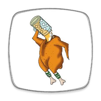 Biertrinkendes Hendl Cartoon - Viereckiger Kühlschrankmagnet - Weiß - Vorne