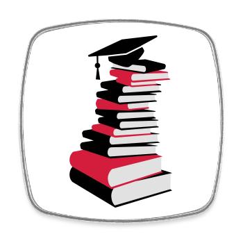 Une pile de livres avec chapeau de graduation - Magnet carré - blanc - Devant