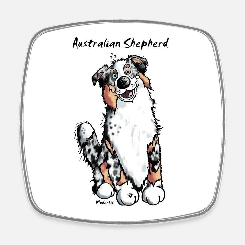 Berger australien – Aussie – Chien - Magnet carré - blanc