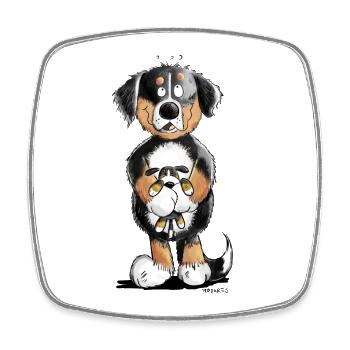 Bernese Mountain Dog with toy I Comic Dog - Square fridge magnet - white - Front