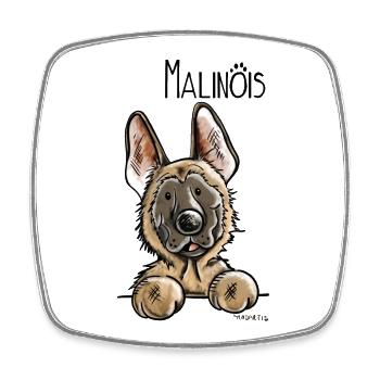 Drôle Malinois - Chien - Chiens - Dessin Animé - Magnet carré - blanc - Devant