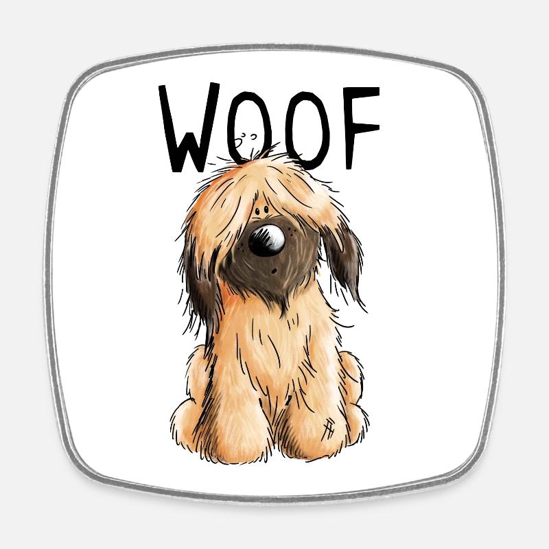 Woof Briard - Comic - Geschenk - Hund - Hunde - Viereckiger Kühlschrankmagnet - Weiß