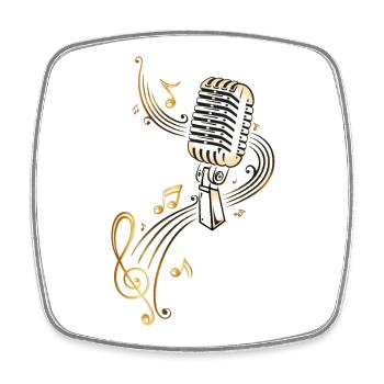 Retro Mikrofon mit Musiknoten. Microphon. Gold. - Viereckiger Kühlschrankmagnet - Weiß - Vorne