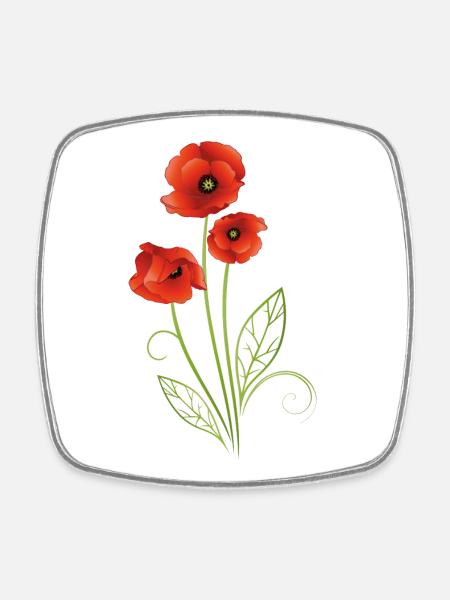 Coquelicots avec des feuilles de filigrane. Été. - Magnet carré - blanc