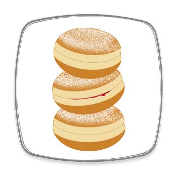 Drei Faschings Krapfen mit Puderzucker & Marmelade - Viereckiger Kühlschrankmagnet - Weiß - Vorne