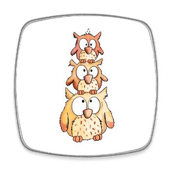 Trois petits hiboux - Magnet carré - blanc - Devant