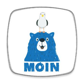 Blauer Bär mit Möwe Kopf Moin Hamburger Dialekt  - Viereckiger Kühlschrankmagnet - Weiß - Vorne