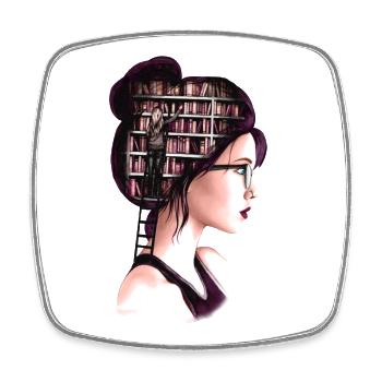 Starke Frau mit Wissen – Bücher im Kopf - Viereckiger Kühlschrankmagnet - Weiß - Vorne
