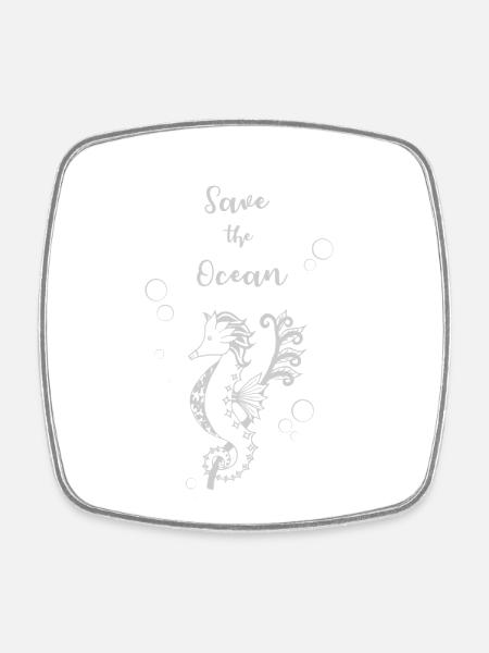 Save the Ocean Seepferdchen - Viereckiger Kühlschrankmagnet - Weiß