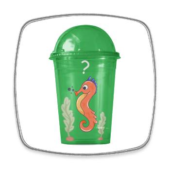 Seepferd im Becher - Viereckiger Kühlschrankmagnet - Weiß - Vorne