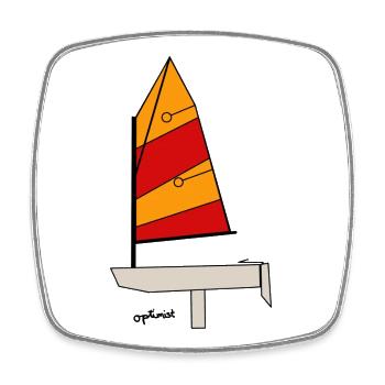 Optimist Segelboot - Viereckiger Kühlschrankmagnet - Weiß - Vorne