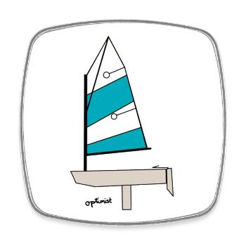 Optimist Segelboot Variante 3 - Viereckiger Kühlschrankmagnet - Weiß - Vorne