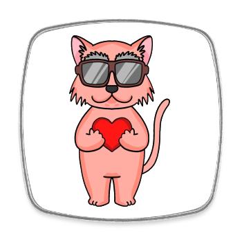 Katze mit Sonnenbrille und Herz - Viereckiger Kühlschrankmagnet - Weiß - Vorne