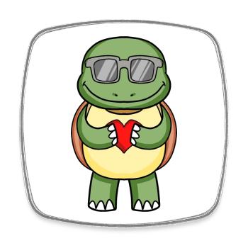 Tortue avec lunettes de soleil et cœur - Magnet carré - blanc - Devant
