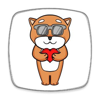 Shiba Inu avec lunettes de soleil et cœur - Magnet carré - blanc - Devant