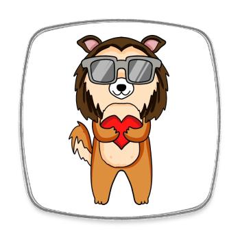 Shepherd dog with sunglasses and heart - Square fridge magnet - white - Front