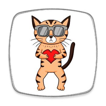 Maine Coon Katze mit Sonnenbrille und Herz - Viereckiger Kühlschrankmagnet - Weiß - Vorne