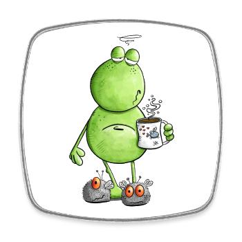 Tired morning grouch frog I overslept I coffee - Square fridge magnet - white - Front