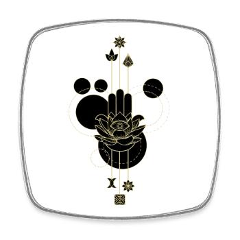 Main Hamsa dorée lotus éthéré - Magnet carré - blanc - Devant