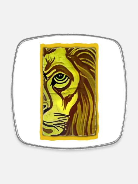 Lion Portrait in Yellow-Brown Style Lion Portrait - Square fridge magnet - white