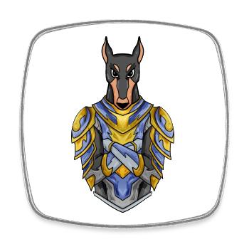Chevalier chien race Doberman avec armure - Magnet carré - blanc - Devant
