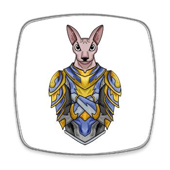 Ritter Katze Katzenrasse Sphynx mit Rüstung - Viereckiger Kühlschrankmagnet - Weiß - Vorne