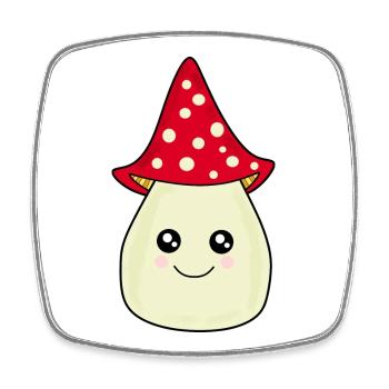Kawaii Mushroom Toadstool cute red with face - Square fridge magnet - white - Front