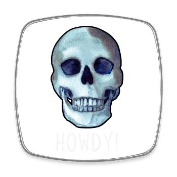 Totenkopf HOWDY! lustiger schwarzer Humor - Viereckiger Kühlschrankmagnet - Weiß - Vorne
