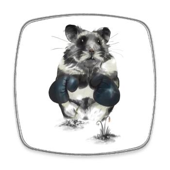 Hamster combatif sur le ring de boxe - Magnet carré - blanc - Devant