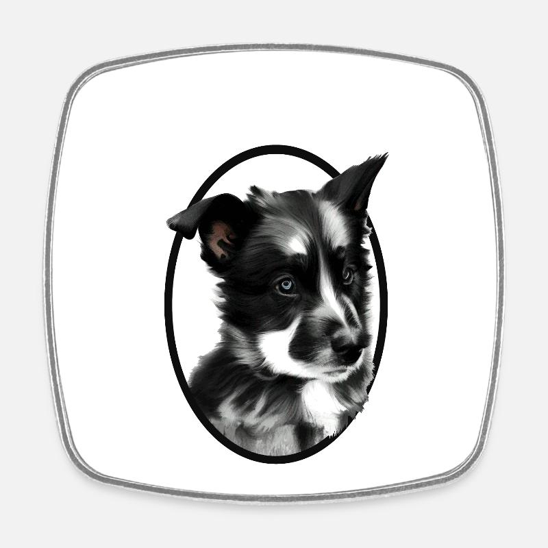 Black and white working dog-Sheep dog - Square fridge magnet - white