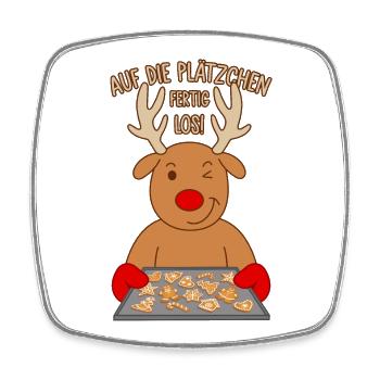 Rentier Backen Spruch Auf die Plätzchen fertig los - Viereckiger Kühlschrankmagnet - Weiß - Vorne