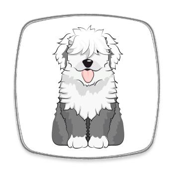 adorable Bobtail Dog - plush German Shepherd - Square fridge magnet - white - Front