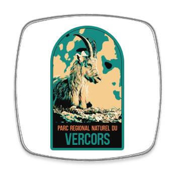 Illustration of an ibex in Parc du Vercors - Square fridge magnet - white - Front