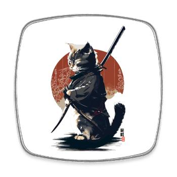 Kawaii Neko Samurai : cat samurai - Square fridge magnet - white - Front