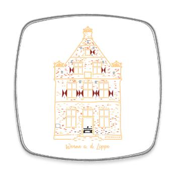 Werne, première maison en pierre emblématique, quartier d’Unna - Magnet carré - blanc - Devant