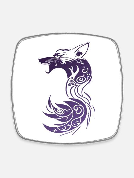 Purple Tribal Fantasy Fox - Square fridge magnet - white