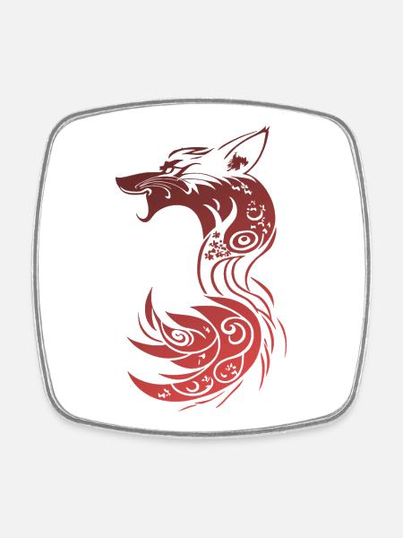 Red Tribal Fantasy Fox - Square fridge magnet - white