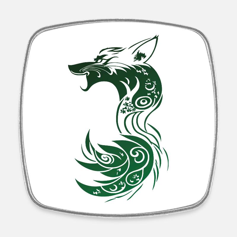 Renard Fantastique Tribal Vert - Magnet carré - blanc